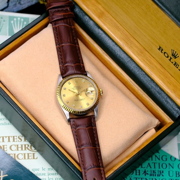 MEN'S ROLEX DATEJUST CHAMPAGNE DIAL FLUTED 36MM WATCH ORIGINAL BOX & PAPERS - Picture 1 of 9